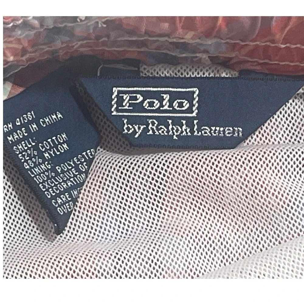 Polo Ralph Lauren Swimwear Red Blue Check Lined Swim Trunks Green Logo Large Men